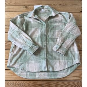 NWT Monkl Button Up Benny Shirt Medium Women’s Green Ivory Oversized Long Sleeve